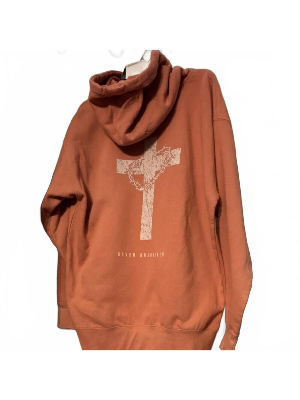 Rust Pullover Women's Hoodie Never Abandoned Religious Graphic XL Long Sleeve - Picture 2 of 3